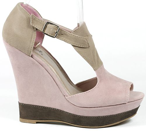   Pink Velvet Color Block Peep Toe Wedge 8 us QUPID BIKINI 153  