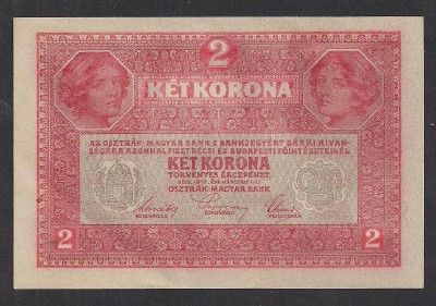 OSZTRAK MAGYAR BANK Hungary 1917 uncirculated 2 KET KORONA 