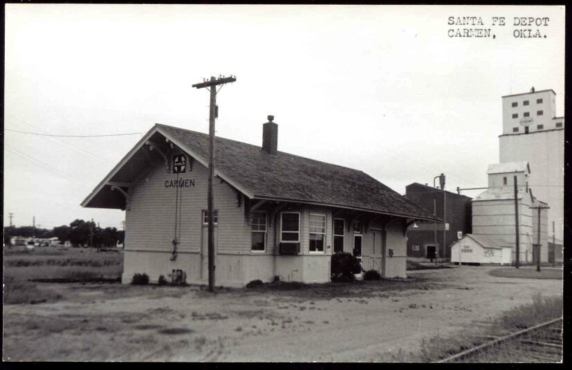 Carmen, Oklahoma, Santa Fe Depot (1950s) Station RPPC  