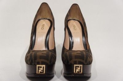 FENDI FENDISTA ZUCCA PLATFORM PUMP SHOES 38.5/8 $685  