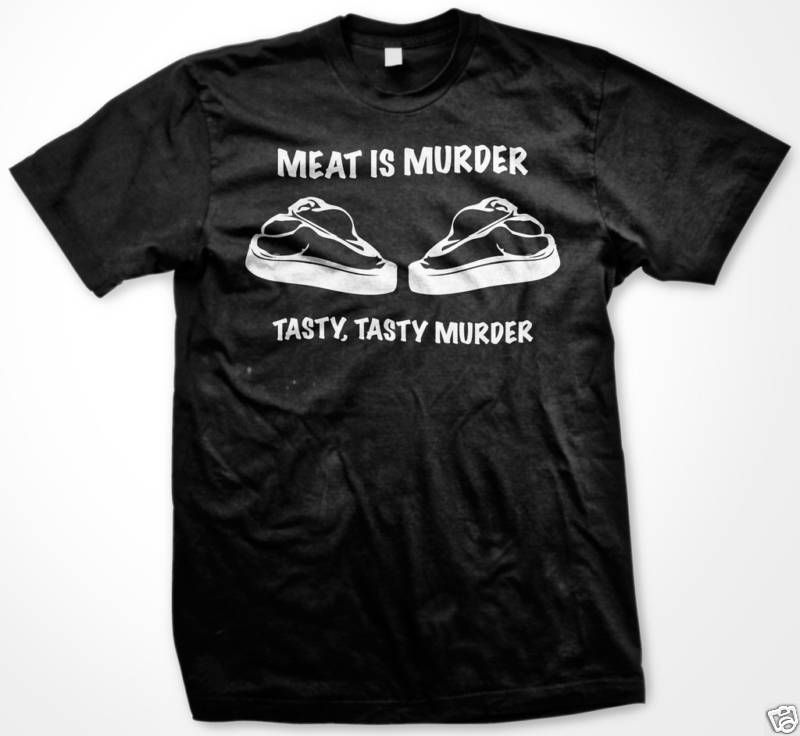 Meat Is Murder Tasty Murder Funny T shirt PETA Vegan  