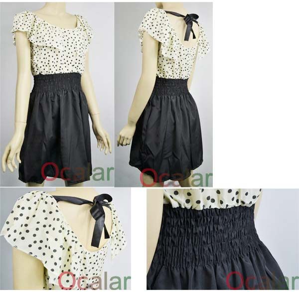 Korean Sweet Women Summer New Fashion Pleated Skirts Dots Mini Dress 