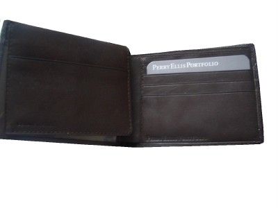 NWT PERRY ELLIS MENS GENUINE LEATHER WALLET BLACK  