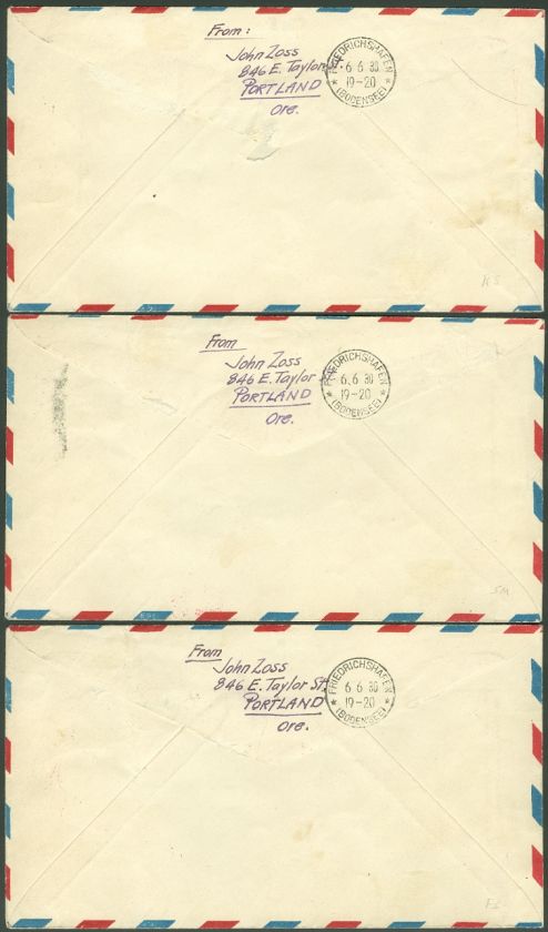 USA  1930 Zeppelins set on 3 matching covers to Switz.  