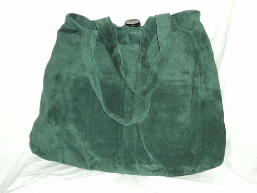 BAG PURSE TOTE SHOULDER FOREST GREEN LEATHER SUEDE HANDMADE LARGE 