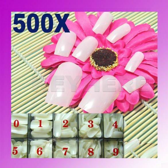 500pcs French Acrylic False Nail Art Full Tips 10 size  