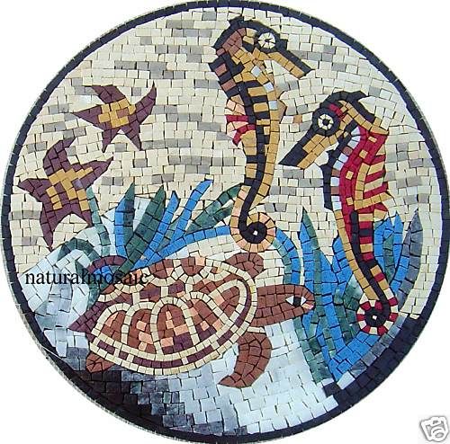 16 SEA HORS ANIMAL MARBLE MOSAIC MURAL ART TILE DECOR  