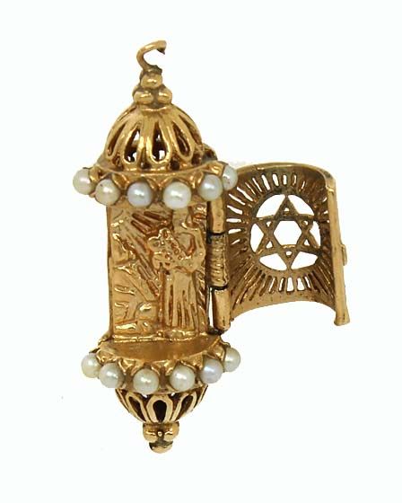 EXQUISITE 14K GOLD PEARLS MEZUZAH OPENING CHARM PENDANT  