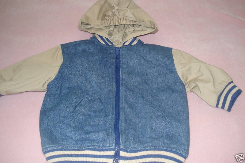 Boys 12 Month Quilted Jean Hoodie Jacket  