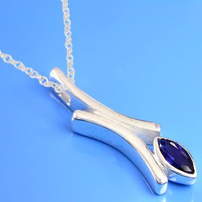   Sterling Silver Synthetic Blue Sapphire Fancy Pendant (ILP 1544 BS