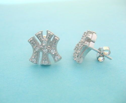 Sterling Silver New York NY Yankees Earrings Stud CZ  