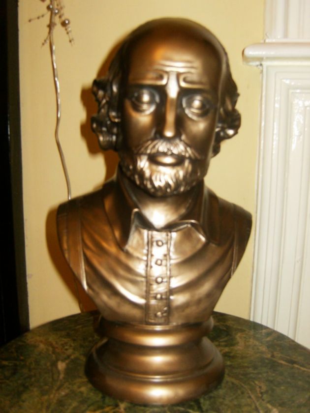 LARGE ART DECO VINTAGE RETRO BRONZE SHAKESPEARE BUST STATUE FIGURE 