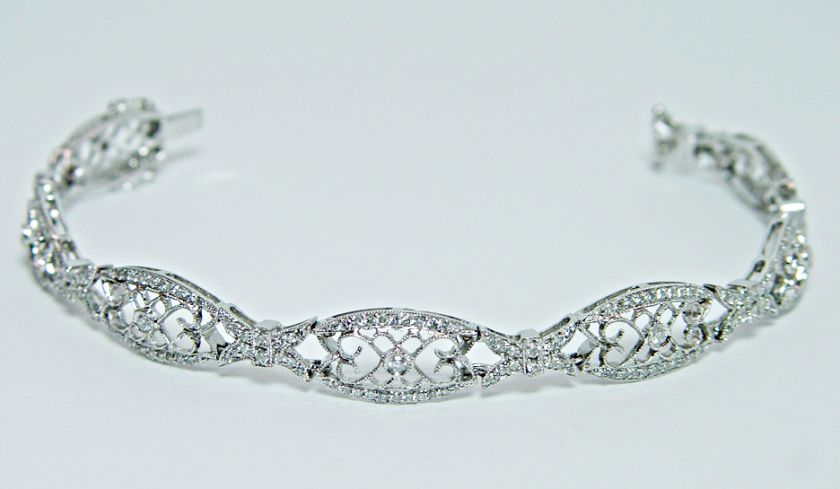 Vintage 1.50ct Diamond Filigree Bracelet 18K White Gold Estate Jewelry 