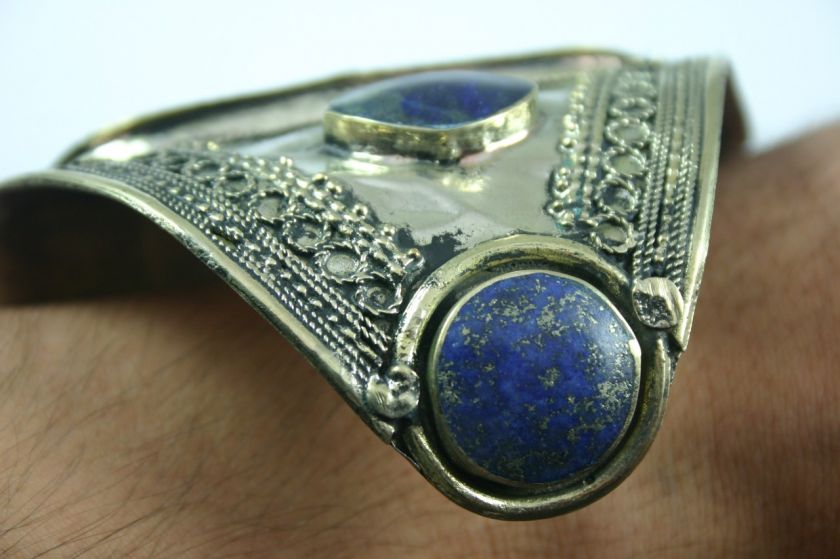 TURKOMAN ETHNIC GENUINE LAPIS LAZULI STONE ALPACA BRACELET.  