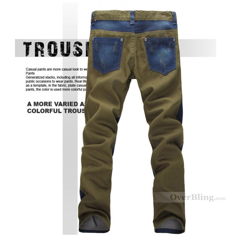 P31005 Mens Fashionable Younger Blue Denim Hole Buttons Pants 