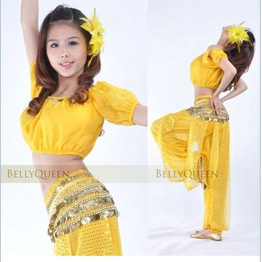   DANCE COSTUME TOP +SEQUIN BALLON PANTS YELLOW BD 024 COSTUME  