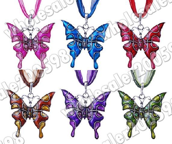 6strands Butterfly Rhinestone&Enamel 51*53MM Pendant Necklaces TY0061