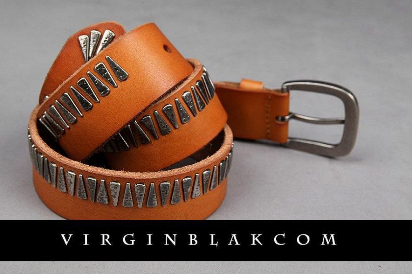 vb HOMME Mens Zigzag Metal Studs Leather Belt 1NW  