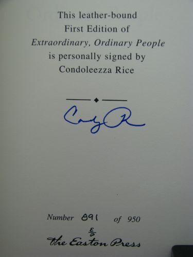 1st, signed, Extraordinary Ordinary People by Condoleezza Rice, Easton 