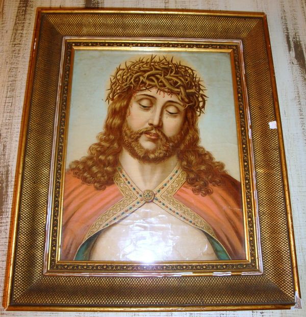 GRAVURE COULEUR & BEAU CADRE LOUIS PHILIPPE JESUS CHRIST A LA COURONNE 