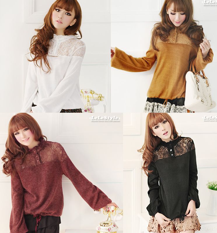 CHIC MANDARIN COLLAR LONG SLEEVE KNIT TOP BLOUSE 2103  