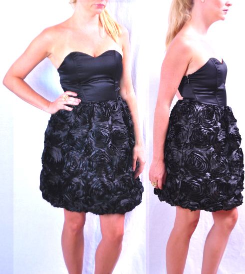 289. NWT Black Rosette Floral Strapless Satin Dress . So beautiful in 