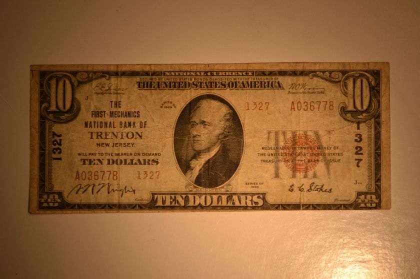 Trenton, NJ   $10 1929 Ty. 2 The First Mechanics NB Ch. # 1327 VG FIne 