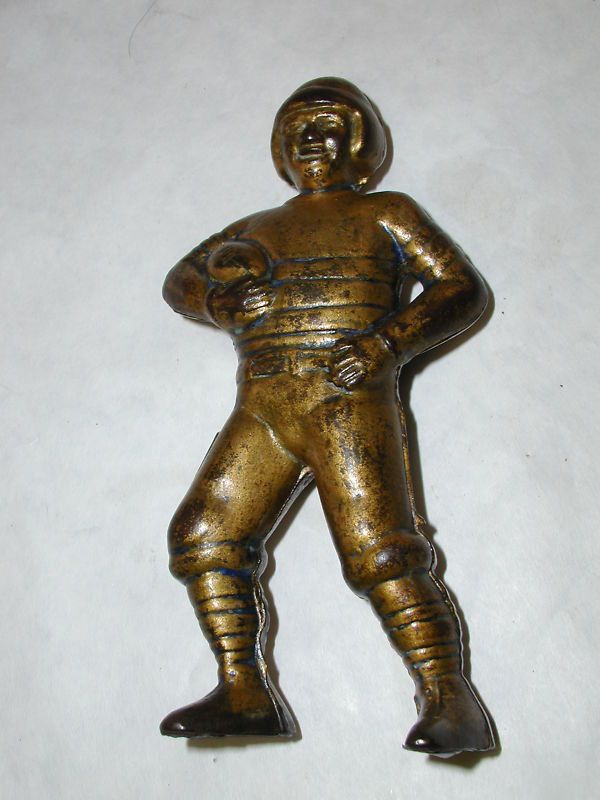 RARE CAST IRON FOOTBALL PLAYER VINTAGE BANK 6 F  