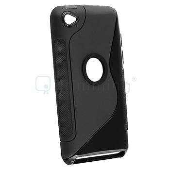 Frost Black S Shape TPU Skin Soft Case Cover+Privacy Film For iPod 