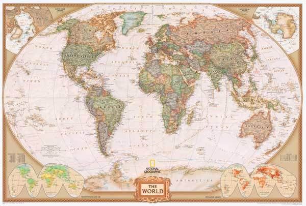 30x43 World Modern Day Antique Wall Map  Framed Edition  