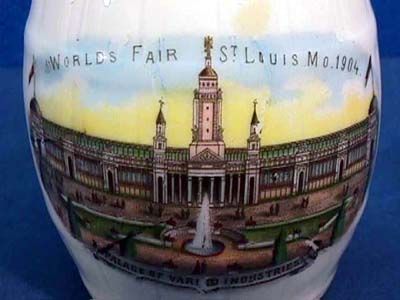 1904 St Louis Worlds Fair Pottery Porcelain Still Bank  