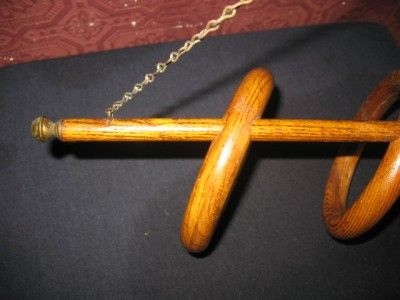   Oak Wood Towel Bar W/Wood Rings~Brass Chain & Finial~Primitive  