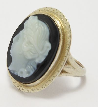 10K EDWARDIAN HARDSTONE CAMEO PORTRAIT RING $❶NR  