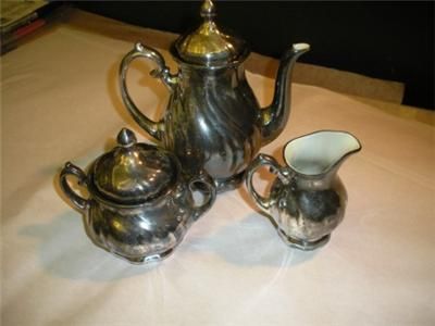 WMF Silver on Porcelain Coffee or Tea Set Teapot Sugar Creamer  