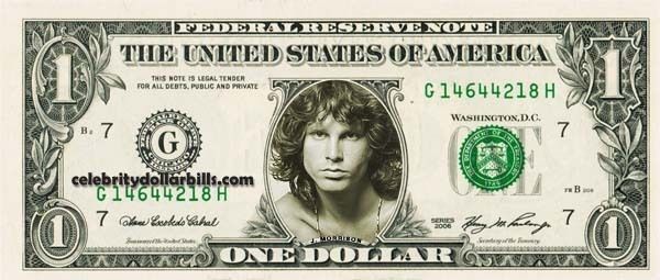 The Doors Jim Morrison CELEBRITY DOLLAR BILL UNCIRCULATED MINT US 