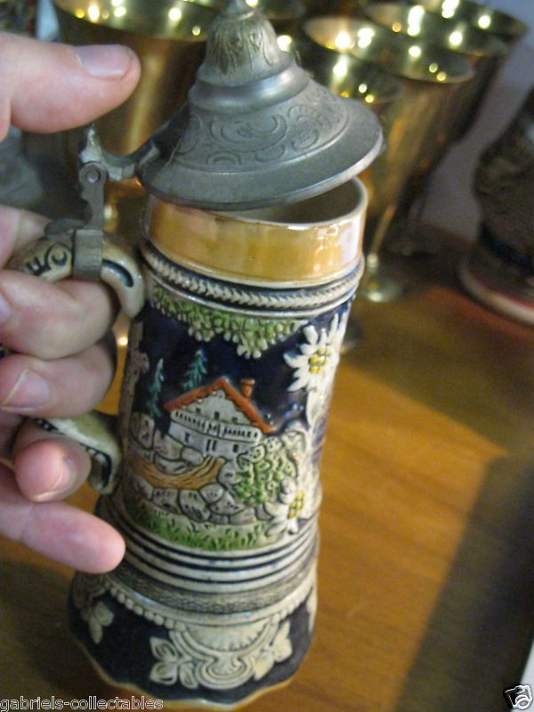 Vintage Lidded Music Box Stein scenes of the town Wien  