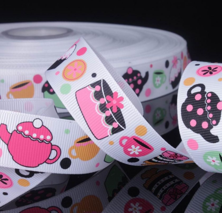 Pretty Color Teapot CUPCAKE GROSGRAIN RIBBON 5 yds  