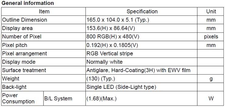 TFT LCD Module Display 800X480 + Touch Panel Screen  