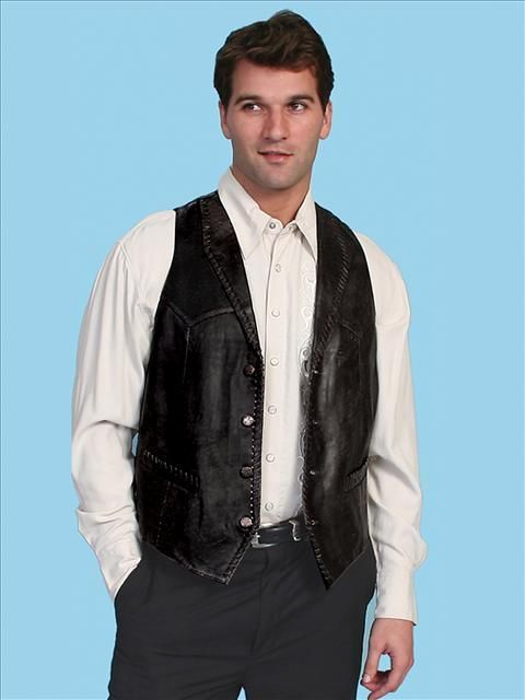 Scully Mens #206 Whip Stitch Brown Lamb Leather Vest  