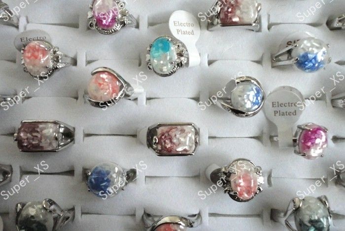 wholesale jewelry lots 15pcs Abalone Shell silver plated rings New 