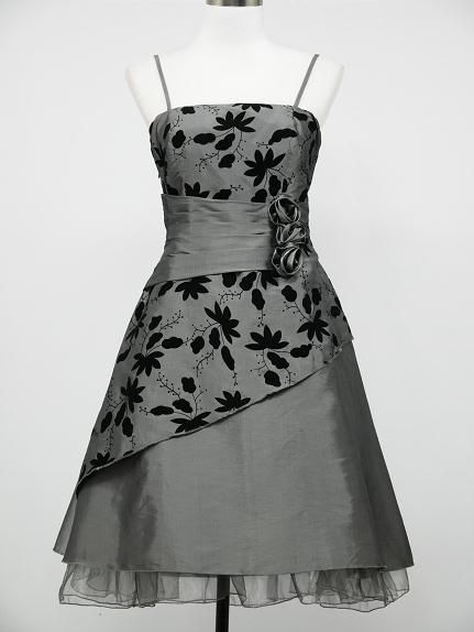 dress190 GREY 50s FLOCK FLORAL PROM EVENING DRESS 8 26  