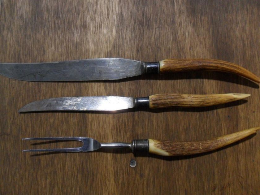 Vintage Geo Worthington Clearcut 3 Pc Carving Set Stag Handle 