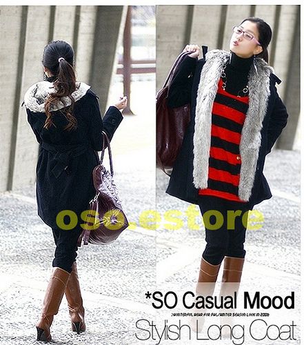 Korean Chic Women Faux Fur adorn Warm Hoodie Coat Casual Outwear 