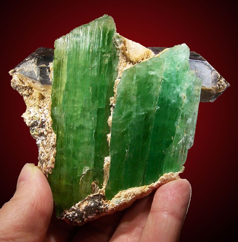 75 Green HIDDENITE Crystals+DT SMOKY QUARTZ Afghanis  