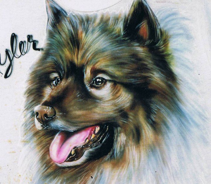 AIRBRUSHED DOG KEESHOND BULLDOG T SHIRT AIRBRUSH  