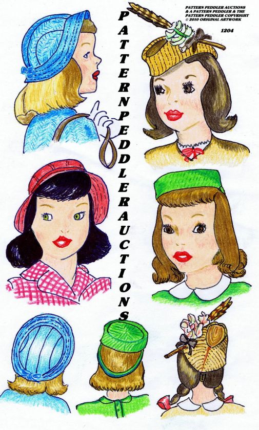 Vintage 1940s Millinary GIRLS HATS Fabric Pattern 22  