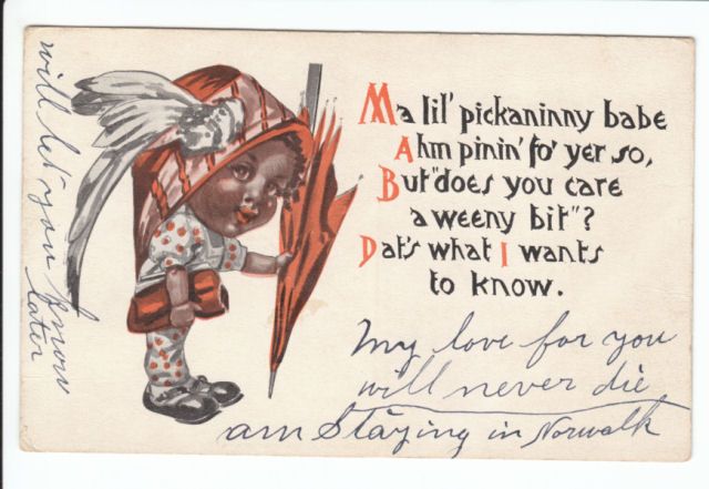 Black Pickaninny Girl Pining Fancy Hat Negro Postcard  