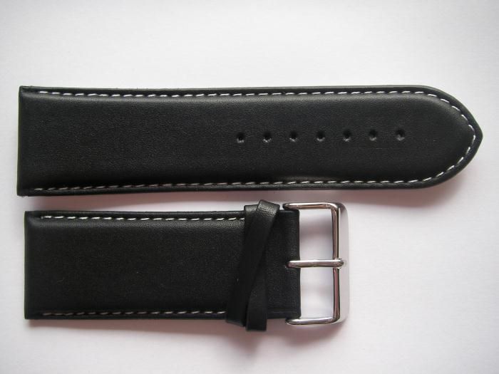   LUG SIZE Black plain white stitched leather watch band 30 mm  