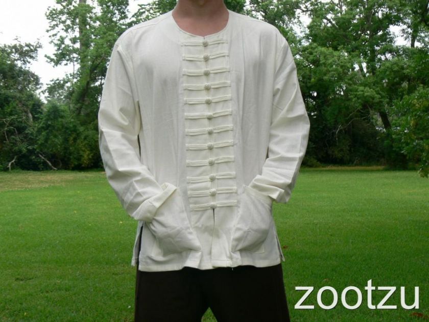 Small White Chinese Frog Many Buttons Shirt Jacket Renaissance Pirate 