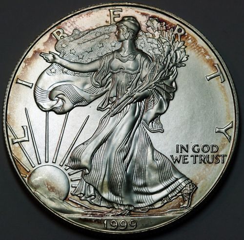 Nice Rainbow Rim Toned 1999 American Silver Eagle   MS  